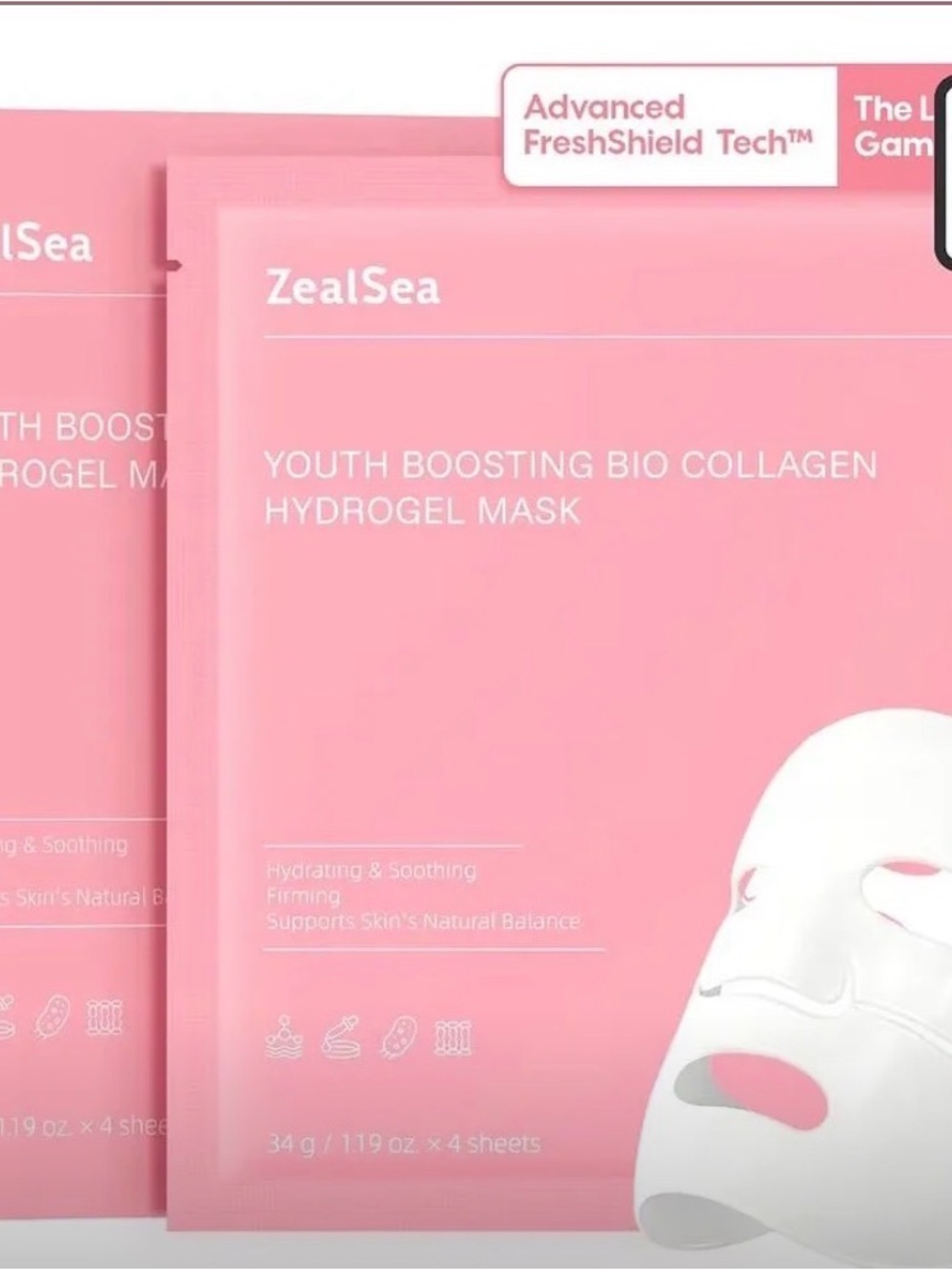 ZealSea Pink Youth Boosting Bio Collagen Hydrogel Mask-4 pack